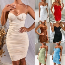 Sexy Solid Color Ruched Slip Dress