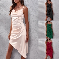 Sexy Side Drawstring Ruched Irregular Hemline Slip Dress