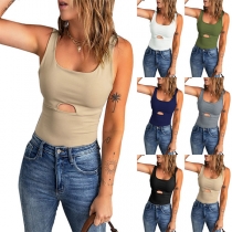 Fashion Solid Color Cutout Sleeveless Tank Top