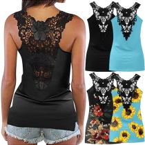 Sexy Lace Spliced Sleeveless Shirt