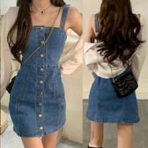 Fashion Buttoned Bodycon Denim Dress with Belt