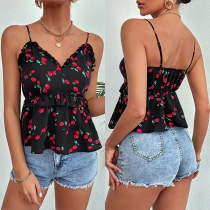 Fashion Ruffle Cherry Printed Cami