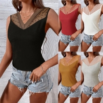 Sexy Lace Spliced V-neck Sleeveless Shirt