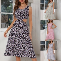Bohemian Style Floral Print Cutout Dress