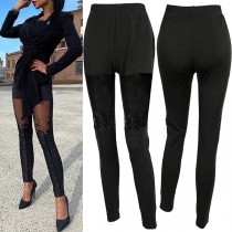 Halvgenomgående spetsskarvade slim fit byxor
