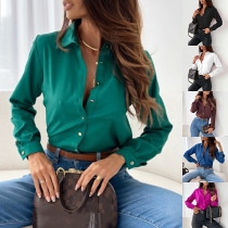 OL Stil Enfärgad POLO Krage Slim Fit Blus