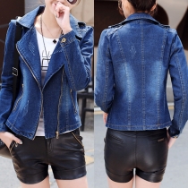 Fashion Lapel Long Sleeve Slim Fit Denim Coat