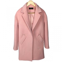 Rosa Mode Lange Schlanke Wollblazer-Überbekleidung