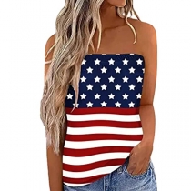 Clubwear American Flag Bandeau Elasticated Back Bustier Cropped Top