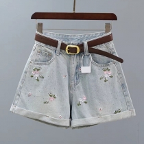 Blom mönstrad lågmidja Denim Cutoffs Shorts