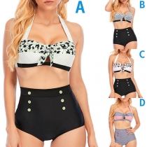 Polka Dots Halter Bra and High Waist Panty Bikini Swimsuit