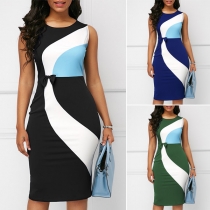 Brazil Flag Print Curved Waist Slinky Tank Dress