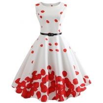 Fashion Red Lips Embroidery Sleeveless Gauze Puff Dress