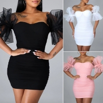 Sexy Backless Low-cut Lace Spliced Halter Dress
