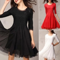 Elegant 3/4 Sleeve Lace Spliced Chiffon Dress