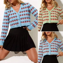 European Style Sweet Strawberry Pattern Knit Cardigan