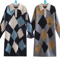 Pop Style Oversize Mixing Color Wavy Stripe Print Knit Sweater