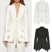 Underbar Elegant Lapel Blazer Coat with High-low Design in Solid Color