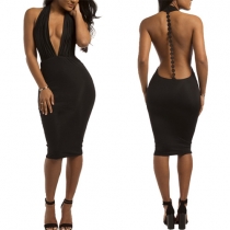 Sexy Backless Deep V-neck Halter Nightclub Dress