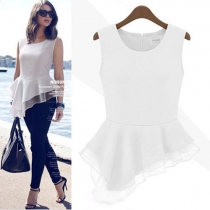 Fashion Solid Color Irregular Hem Sleeveless Chiffon Tops