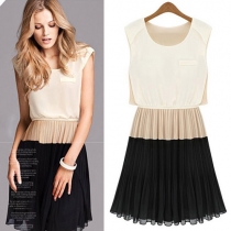 Fashion Contrast Color Sleeveless Mock Two-piece Dress