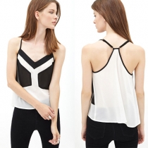 Sexy Backless V-neck Contrast Color Chiffon Cami Tops