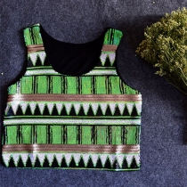 Fashion Contrast Color Sequins Sleeveless Crop Tops