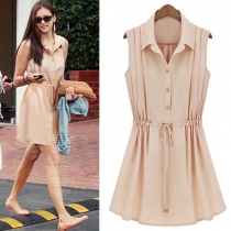 Elegant Solid Color POLO Collar Sleeveless Slim Fit Chiffon Dress