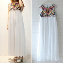 Fashion Embroidery Sleeveless Chiffon Maxi Dress