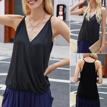 Sexy Deep V-neck Solid Color Chiffon Cami Tops