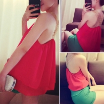 Fashion Solid Color V-neck Chain Halter Tops