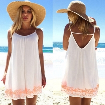 Sexy Backless Floral Print Loose Sling Chiffon Dress