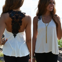 Sexy Backless Lace Spliced Sleeveless Chiffon Tops