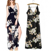 Sexy Backless Deep V-neck Sling Floral Print Dress