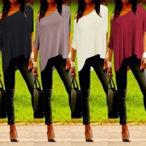 Fashion Oblique Shoulder Bat Sleeve Irregular Hem T-shirt
