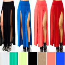 Fashion High Waist Solid Color Slit Bust Skirt