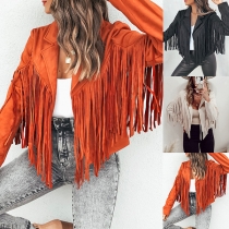 Fashion Long Sleeve Lapel Tassels PU Leather Jacket