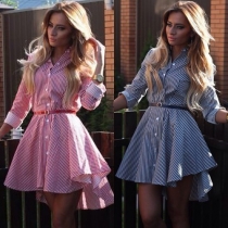 Fashion Long Sleeve POLO Collar Striped Dress