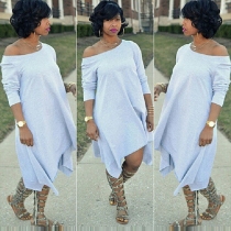 Sexy Oblique Shoulder Long Sleeve Irregular Hem Dress
