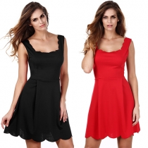 Sexy Backless Square Collar Sleeveless High Waist Dress