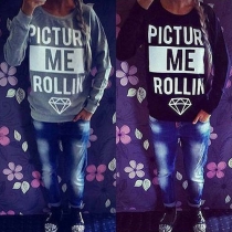 Fashion Letters Printed Long Sleeve Round Neck Sweatshirt