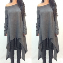 Fashion Solid Color Long Sleeve Irregular Hem T-shirt Dress