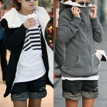 Fashion Solid Color Long Sleeve Hooded Warm Sweatshirt Coat
