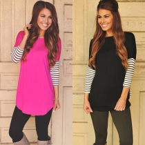 Fashion Stripe Spliced Long Sleeve Round Neck T-shirt