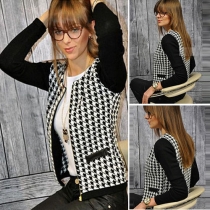 Fashion Long Sleeve Slim Fit Houndstooth Jacket