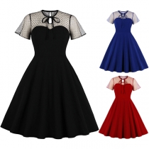Fashion Lace Spliced Doll Collar Sleeveless High Waist Slim Fit Dress