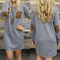 Fashion Long Sleeve Round Neck Loose T-shirt Dress