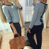Sexy Backless Long Sleeve Round Neck Hollow Out Knit Sweater
