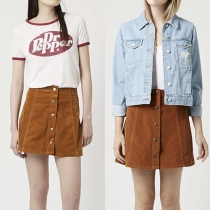 Fashion High Waist Single-breasted A-line Bust Skirt