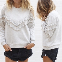 Fashion Long Sleeve Round Neck Double-row Tassels Sweatshirt